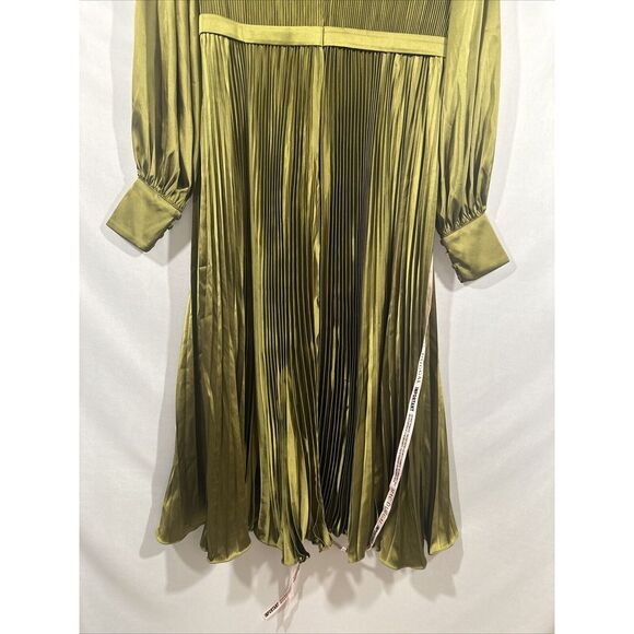 NWD IEENA Mac Duggal [ 12 ] Long Sleeve High Neck Heat Pleated Dress Olive Green - Picture 16 of 16